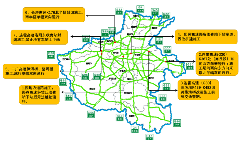全省高速公路施工分布示意图