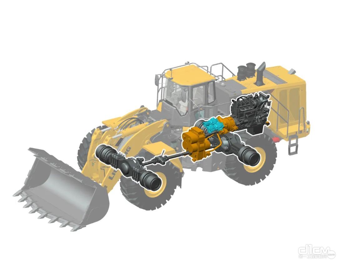 图为国产液力变矩器应用在最大吨位轮式装载机（400KW）的应用